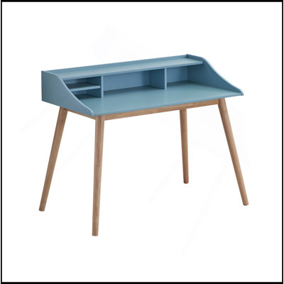 Mid-Century Modern Wood Writing Desk With Hutch