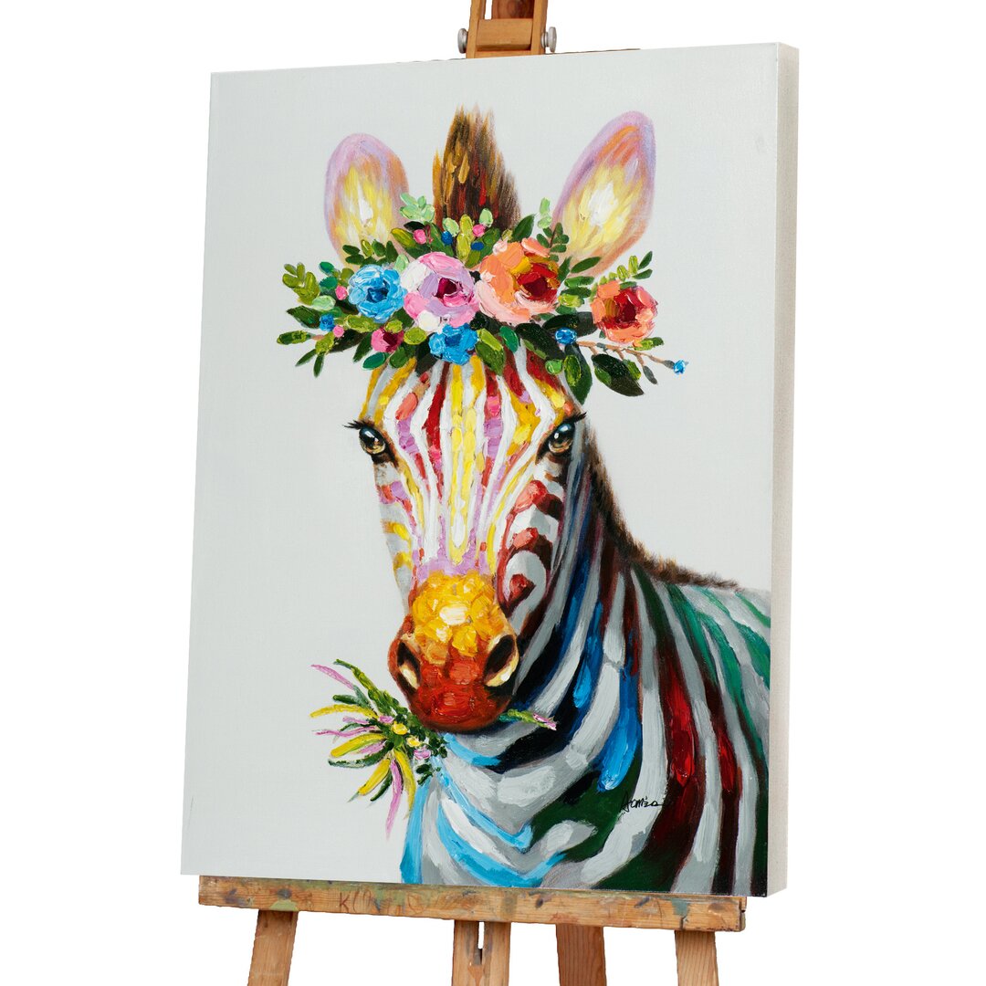 Leinwandbild Zebra with Floral Headdress