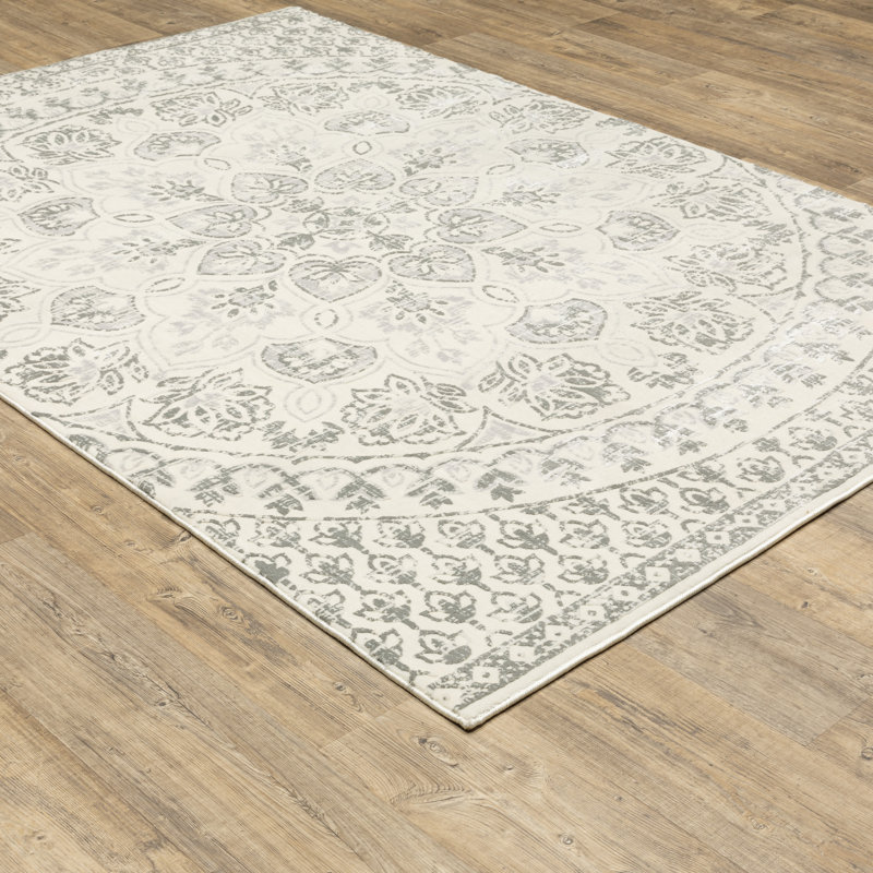 Tapis floral ivoire / gris, Rectangle 9 pi 10 po x 12 pi 10 po