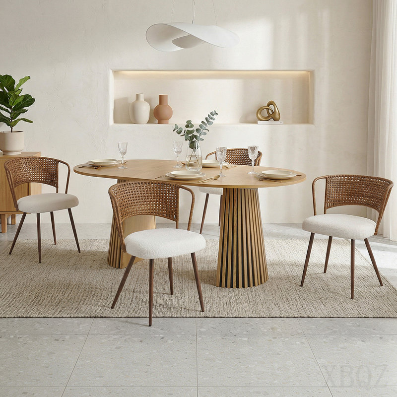 Table de salle à manger extensible en bois massif et chaises tissées brun foncé 2 pièces - Chaises de style ferme