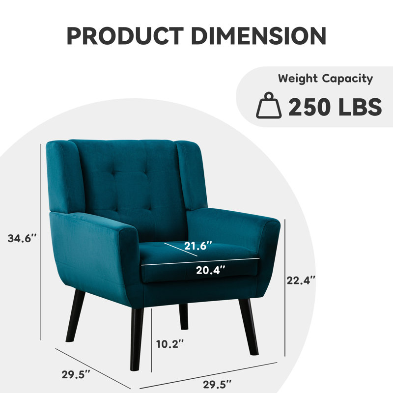 Fauteuil d'appoint Bolanle, Velours sarcelle
