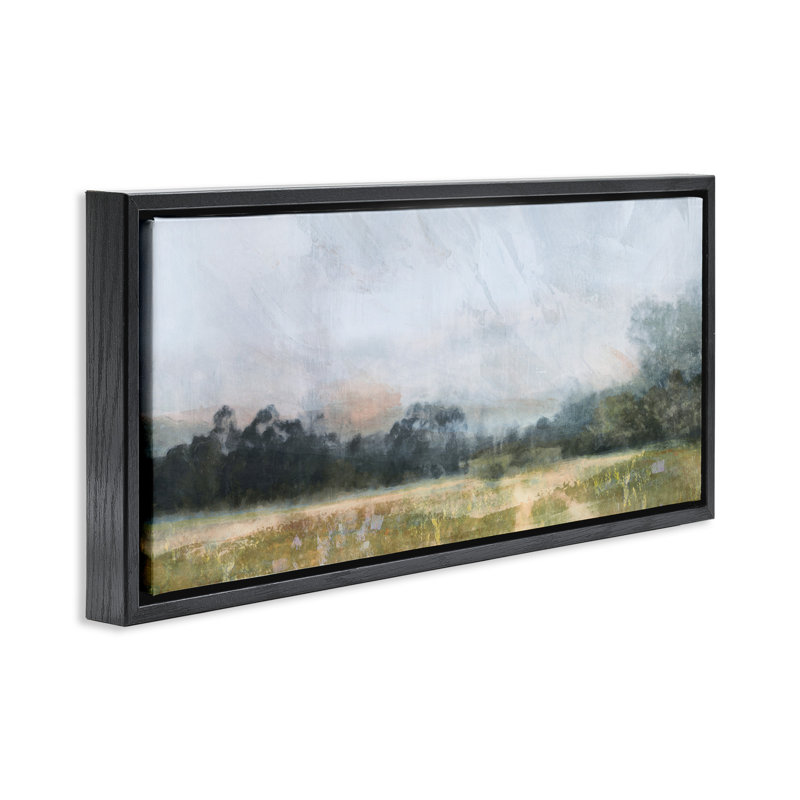 Rural Field Abstract Landscape, 11" H x 25" W, Jet Black Floater Frame