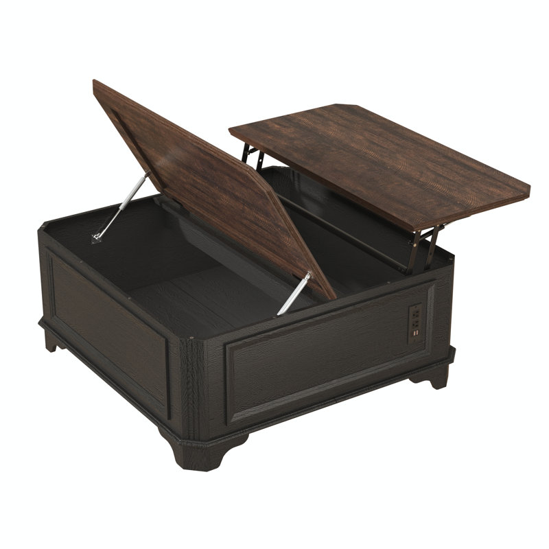 Table basse 40 po, table basse de rangement en bois avec plateau relevable, Brun, Noir