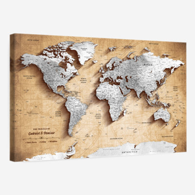 Personalized Together II Push Pin World Map