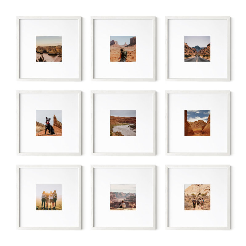 Cadre photo - ensemble de 9, Blanc, 8 po x 8 po, 4 po x 4 po