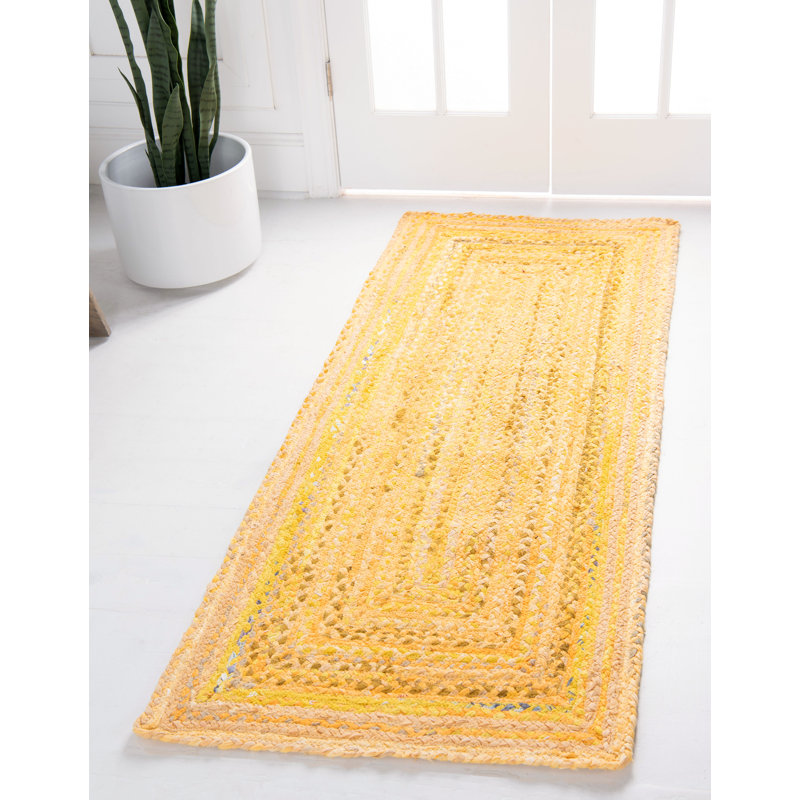 Tapis jaune en coton tressé à la main Kahwajian, Tapis de couloir 2 pi 7 po x 6 pi 1 po