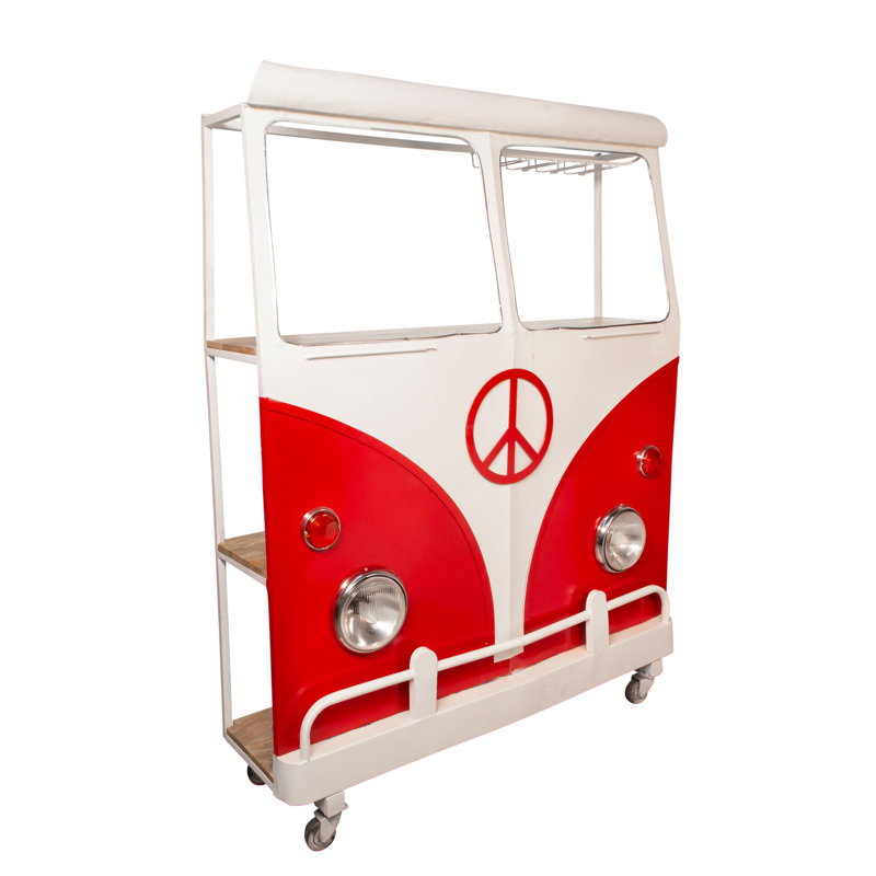 Inacio Mango Wood and Iron Bar Cart with Storage and Rolling Wheels, Red