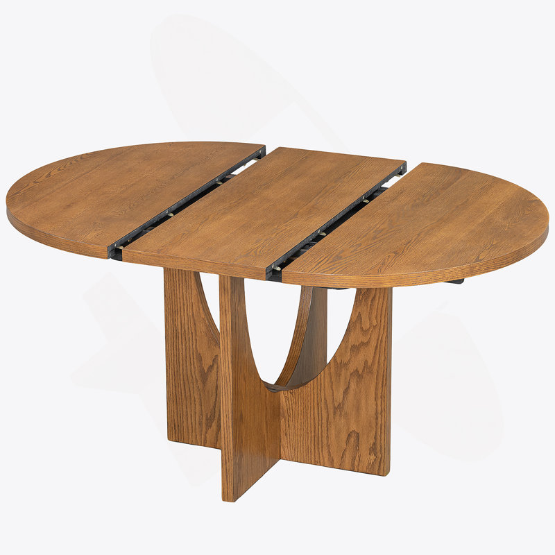 Ensemble de table de salle à manger extensible 5 pièces avec rallonge amovible pour petits espaces, Noyer, Noyer / beige