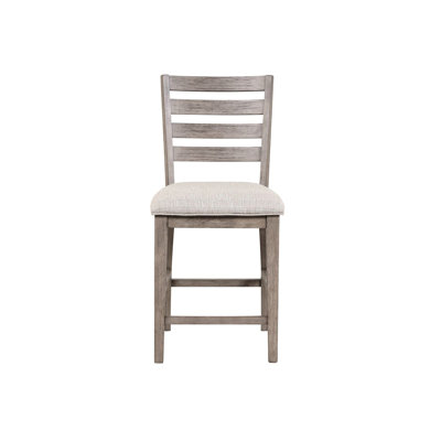 Rustic Gray Counter Stools With Ladderback Feature And Upholstered Seats, Of 2 Seats In Enchanting Hue