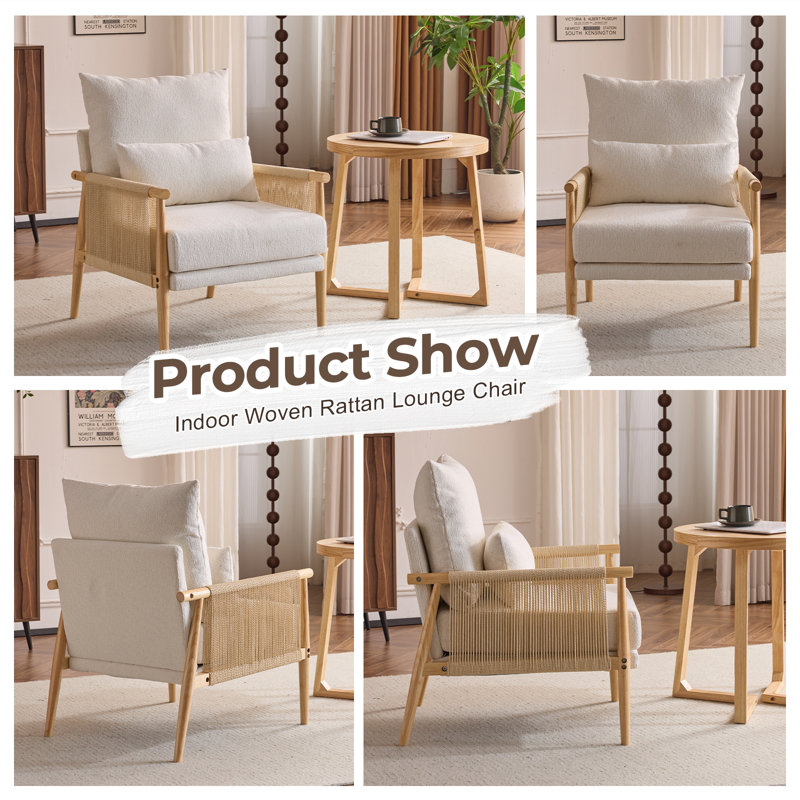 2Pcs Beige Chenille Accent Chair Armchair With Pillow, Beige