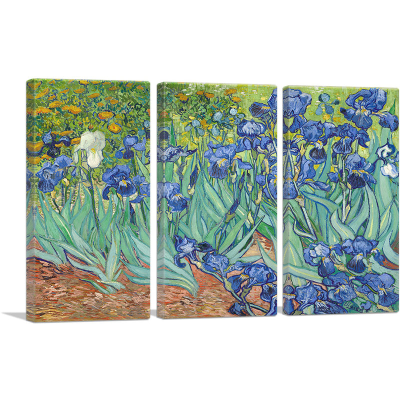 «Irises 1889» par Vincent Van Gogh, peinture sur toile tendue 3 pièces, H 40 po x l 60 po x 1,5 po