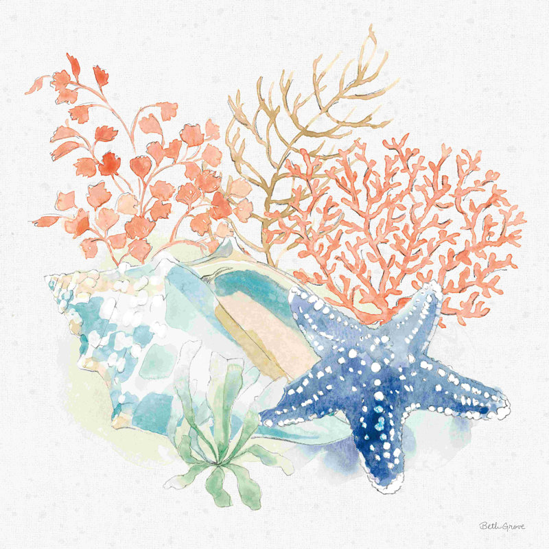 «Seaside III» par Beth Grove - Peinture, H 36 po x l 36 po, Non, Toile tendue