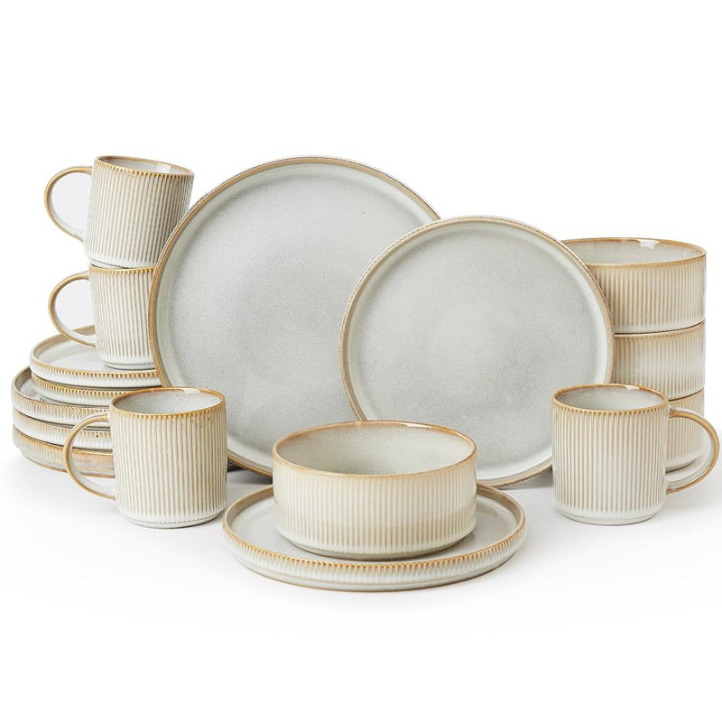 Stoneware Dinnerware Set Piece - Service for 4, Snowy Blue