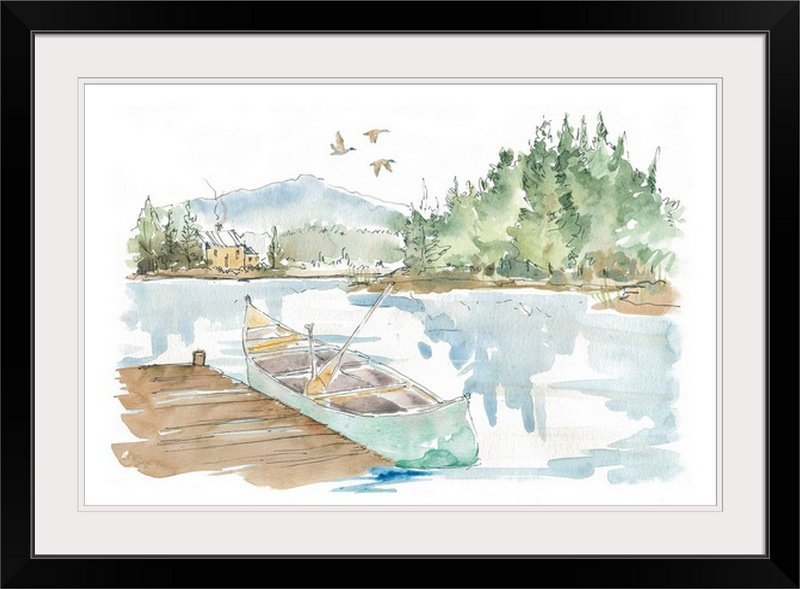 Pixie «Lakehouse I on White» par Anne Tavoletti, reproduction d'art, H 20 po x l 26 po x P 1 po, Cadre noir
