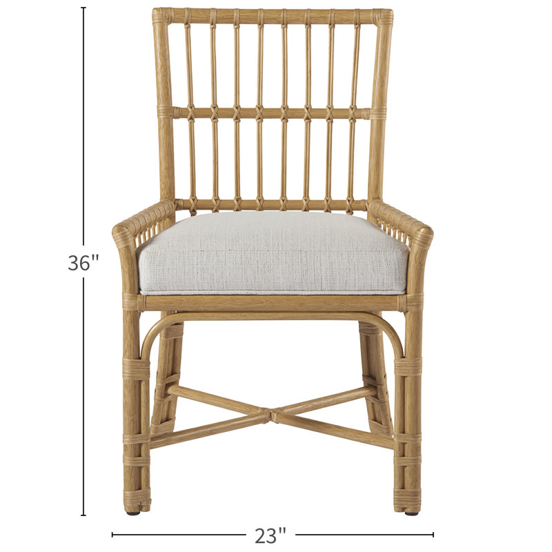 White Rattan and Cane Upholstered Arm Chair