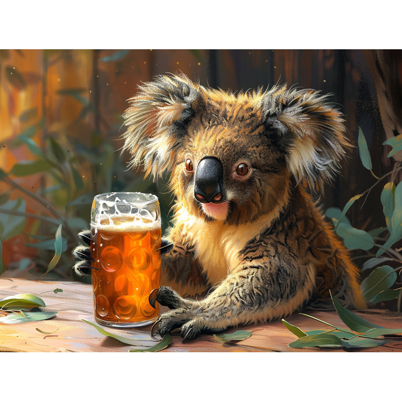 Koala With Beer Machine Printed Throw Blanket, Queen