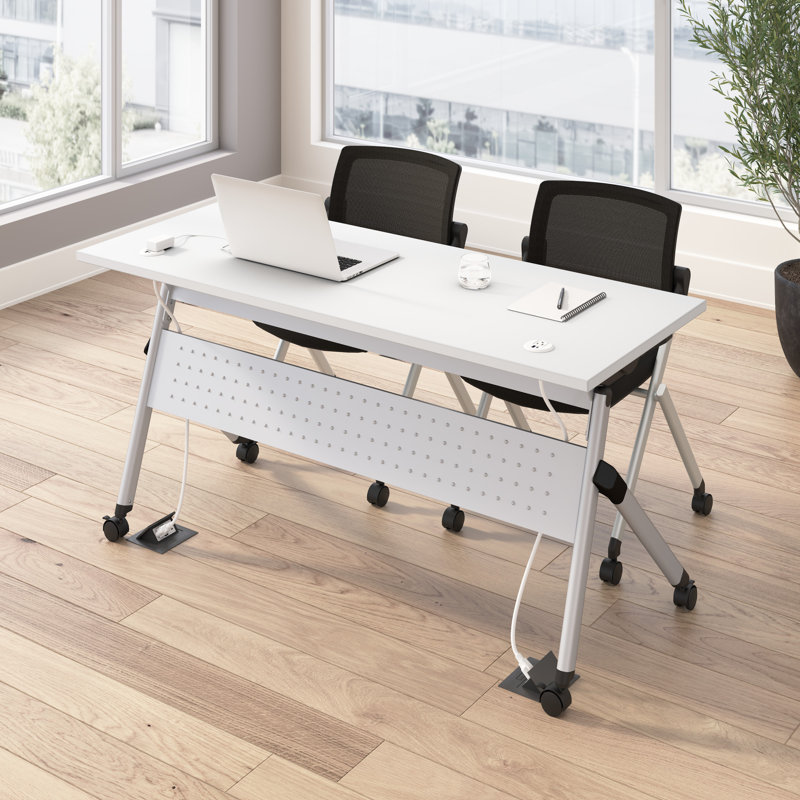 Bush Business Furniture Envision 60W Folding Training Table With Powered Grommets And 2 Chairs, 30" H x 60' L x 23.5" W