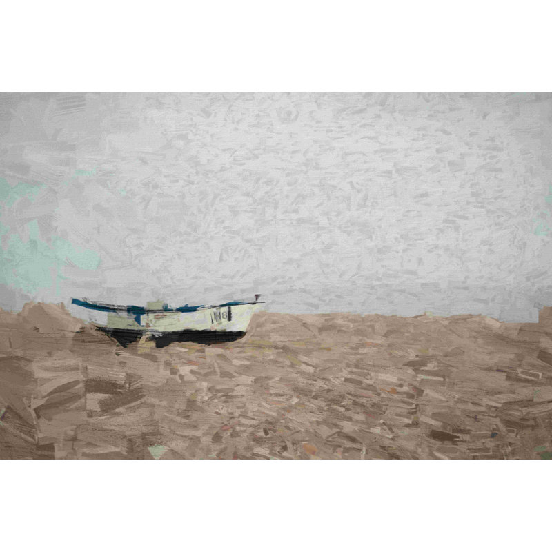 Bateau à rames sur la plage - reproduction sur toile tendue, L 48 po x H 32 po