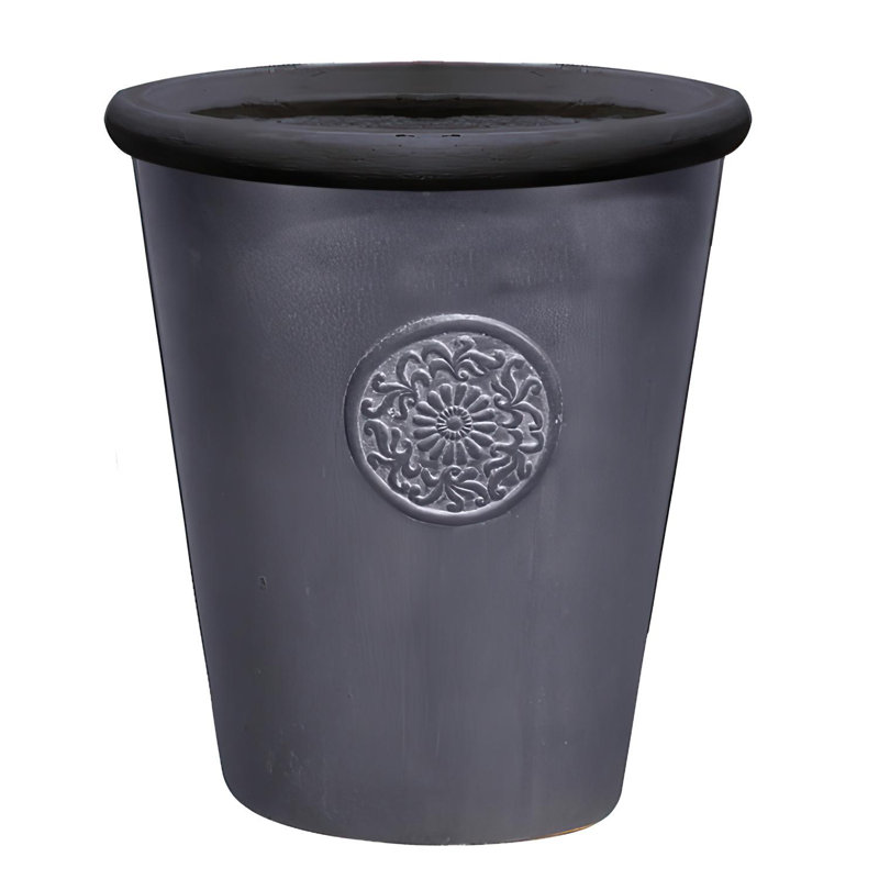 Rustic Style Rolled Rim Vase Planter, Beige, 42cm H x 37cm W x 37cm D