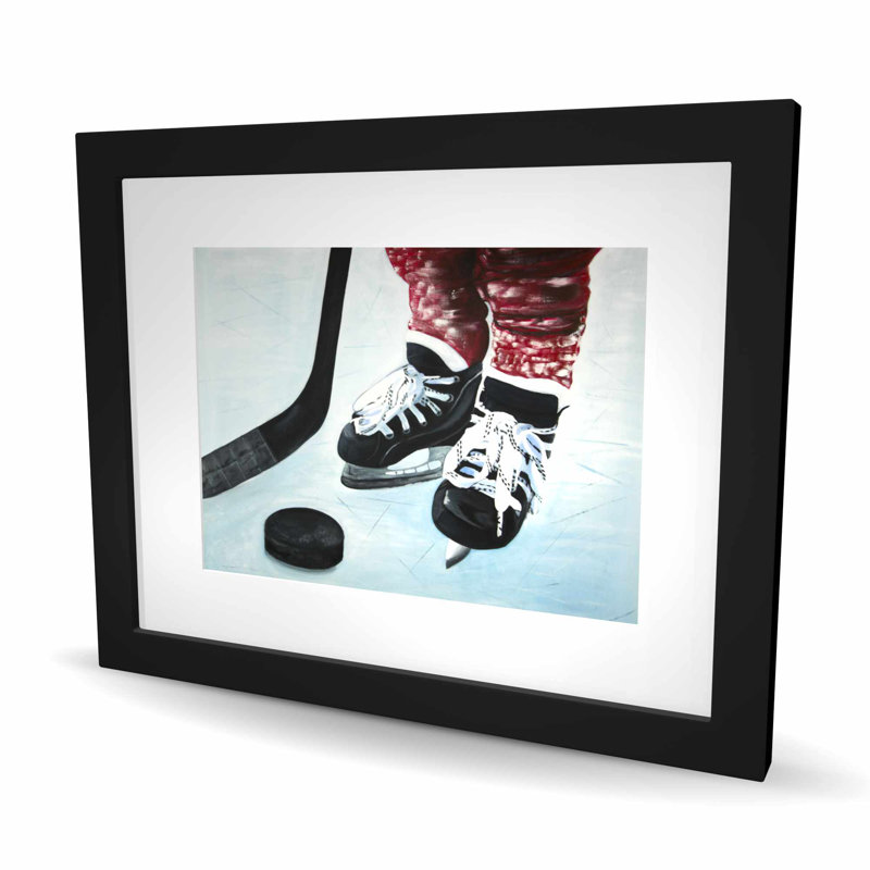 Jeune joueur de hockey - décor encadré rouge mat, H 16 po x l 20 po
