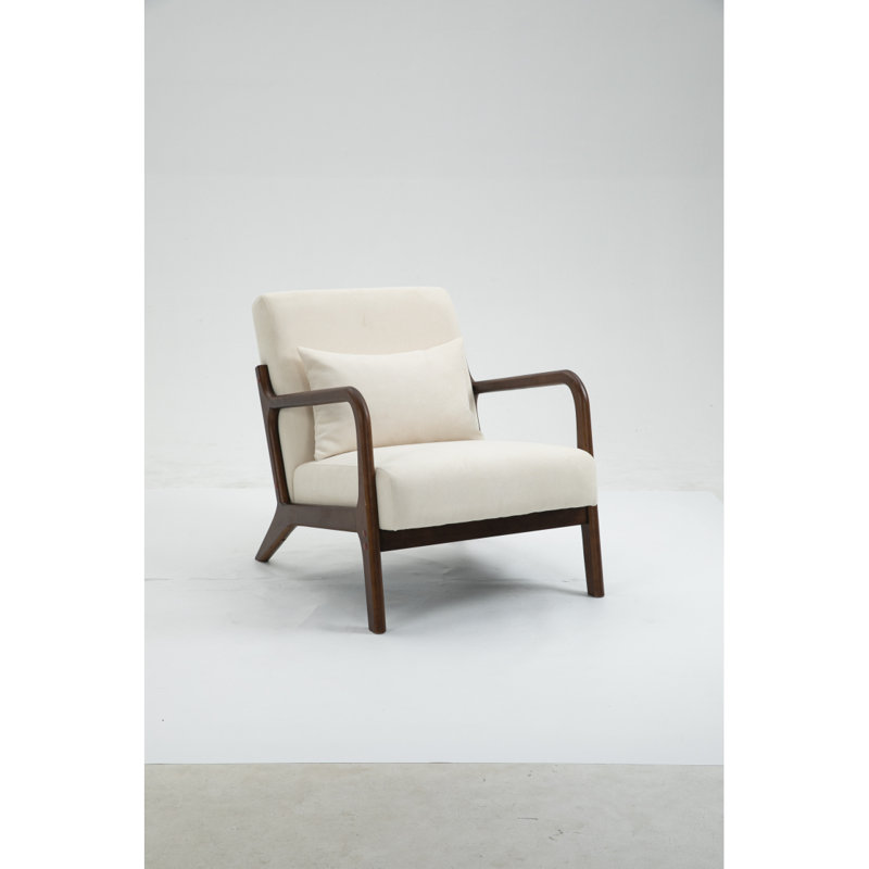 Mid Century Modern Accent Chair With Wood Frame, Upholstered Living Room Chairs With Waist Cushion, Reading Armchair For Bedroom Sunroom