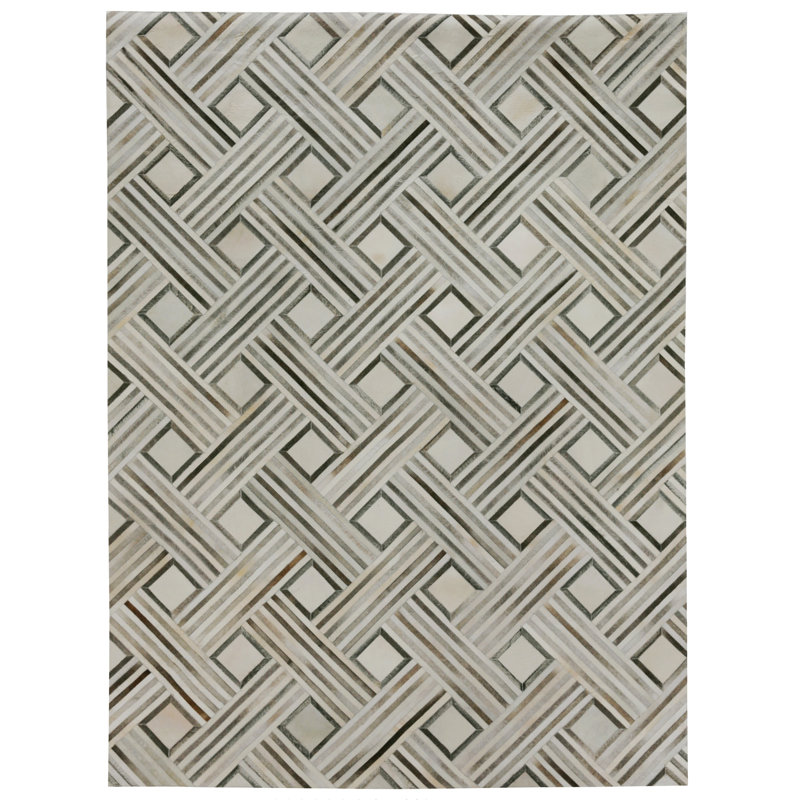 Natural Hide Cowhide Geometric Area Rug, Rectangle 5' x 8'