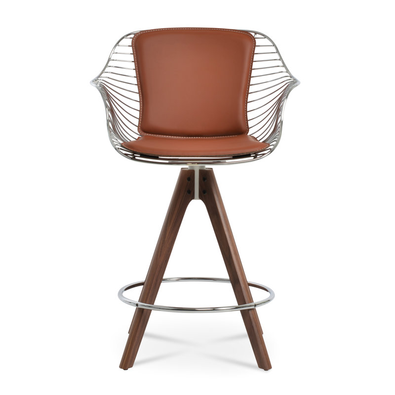 Tabouret Zebra Pyramid, Noyer / Laiton, Similicuir os, Petit tabouret (siège d'une hauteur de 22 po)