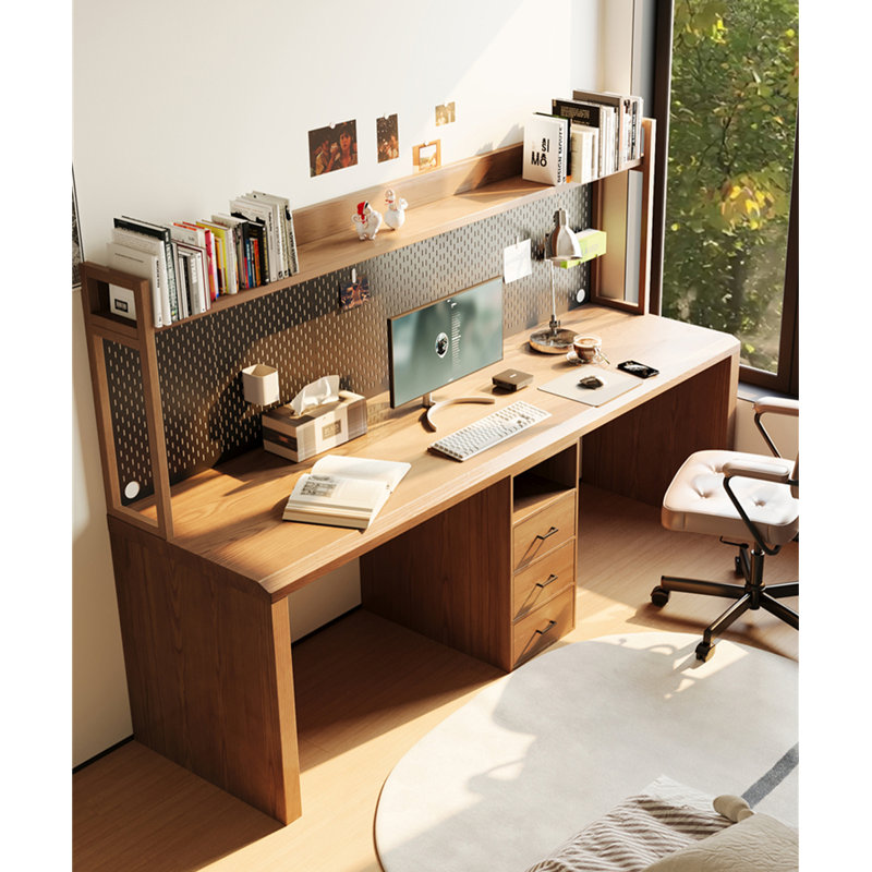 Bureau à 3 tiroirs brun noyer + bois massif rectangulaire noir + fer avec 3 tiroirs, H 57,09 po x l 70,87 po x P 23,62 po
