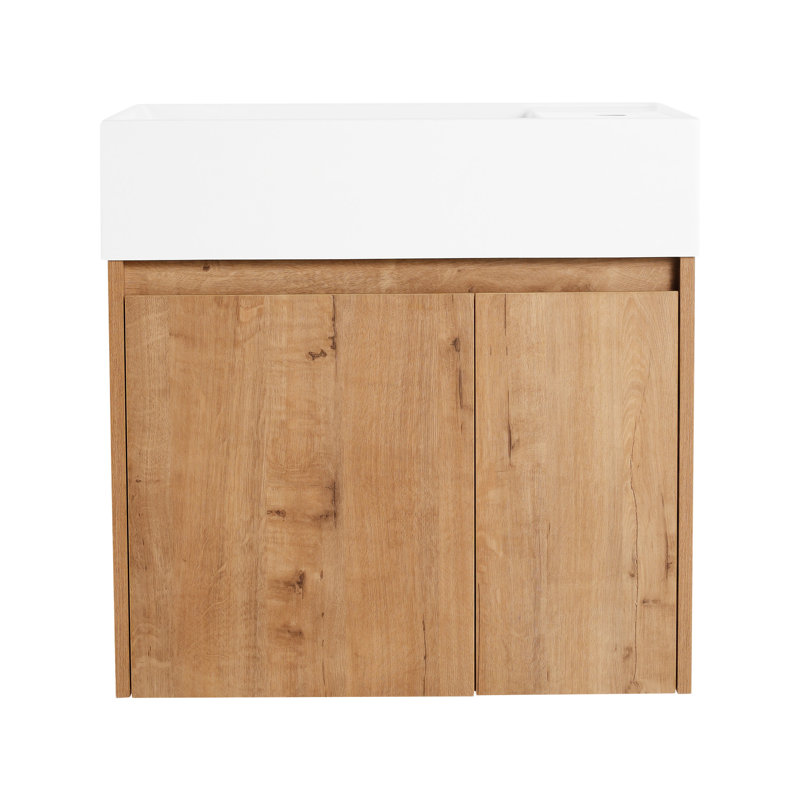 Armoire de salle de bain avec lavabo en céramique, porte, armoire de rangement pour salle de bain, Imitation chêne