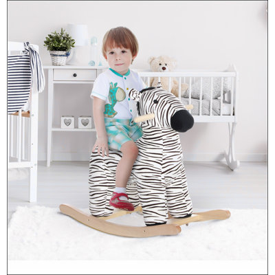 Qaba Rocking Horse, Kids Rocking Animal, Zebra Shaped Ride on Horse with Realistic Sound for Boys & Girls 2-4 Years