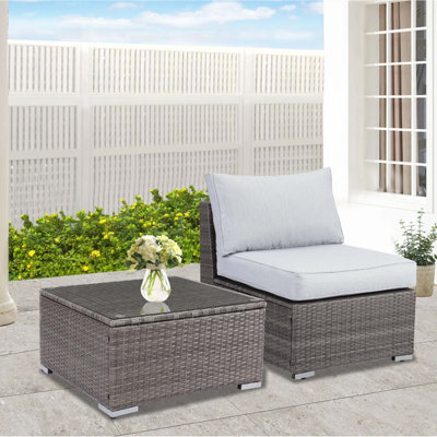2-Piece All-Weather Outdoor Rattan Patio Furniture Set With  25.2 Inches Width Armless Sofa & Coffee Table