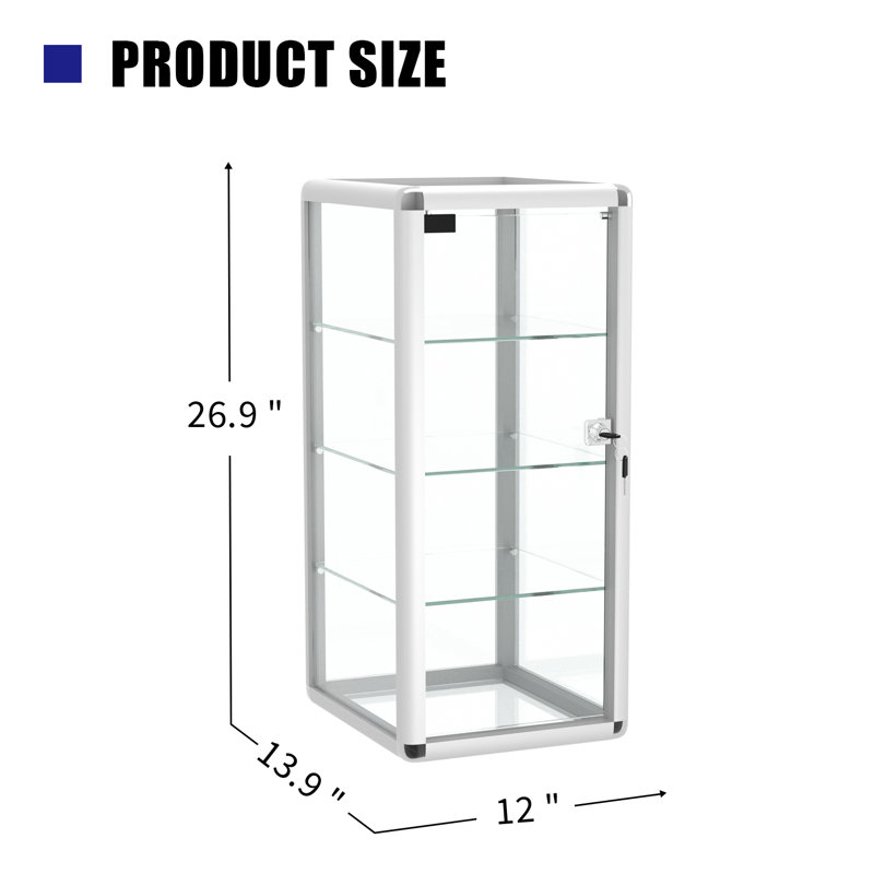 14" W X 27" H X 12" D - Silvery Aluminum Tempered Glass Countertop Display Case - Durabletable Top Display Case,clear Display Cabinet For Retail, Home & Office Use
