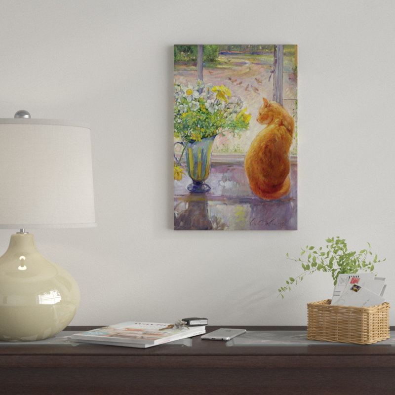 «Striped Jug with Spring Flowers», reproduction sur toile, H 12 po x l 8 po x P 0,75 po, Pas de tapis, Toile tendue