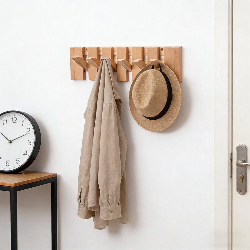 Solid Wood Wall Mounted Required 6 - Hook Wall Mounted Coat Rack, Brown