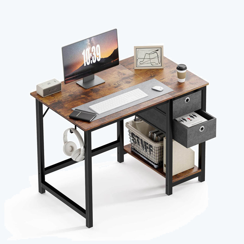 Norrington Writing Desk with 2 Drawers, 29.3" H x 40" W x 23.6" D, Rustic Brown