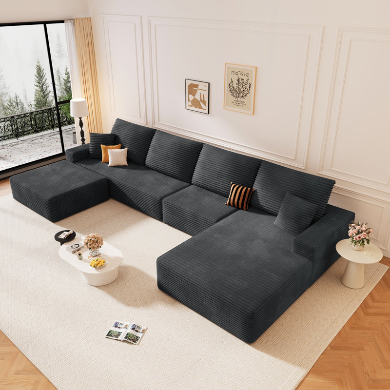 Canapé modulaire surdimensionné Boneless, canapé en U avec velours côtelé et méridienne convertible, repose-pieds confortable avec espace de rangement, repose-pieds en nuage pour le salon, appartement (beige, forme en U)