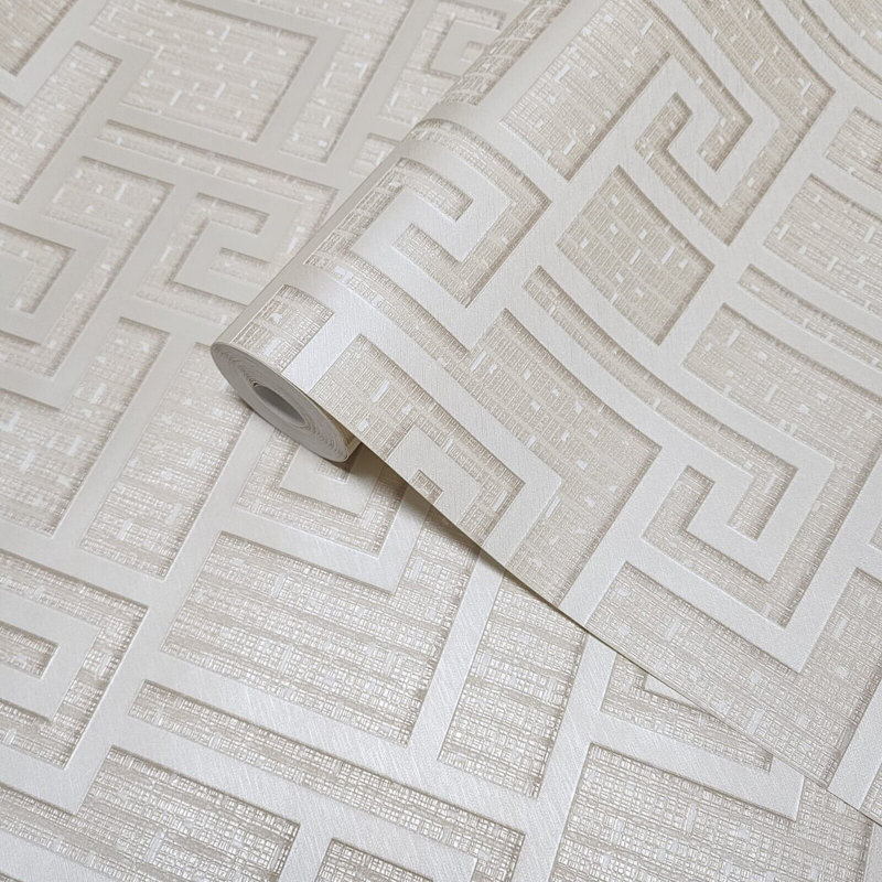 Versace Beige Tan Cream Small Greek Key Lines Textured Wallpaper Roll 3d