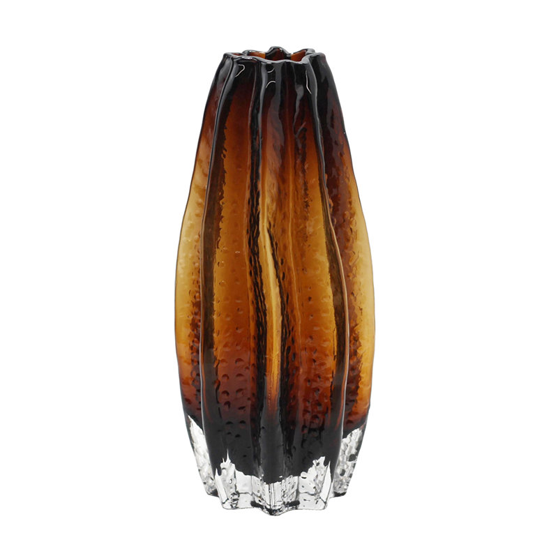 Vase en verre texturé - Ambre, H 11,8 po x l 5,1 po x P 5,1 po
