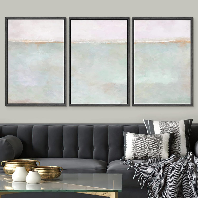 "Minimal Landscape Grunge Multicolor Pastel Landscape Shapes", illustrations abstraites encadrées sur toile, 3 pièces