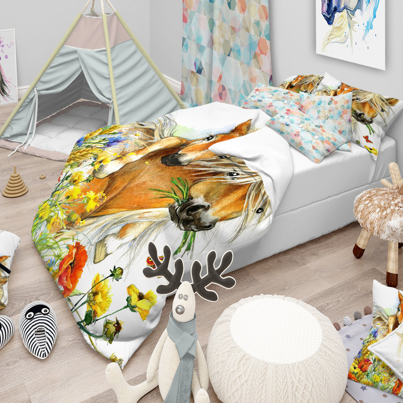 Ensemble de housse de couette moderne pour enfants, Housse simple + 1 taie décorative