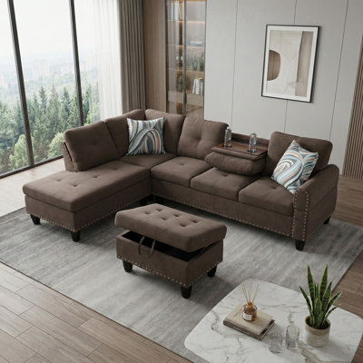 Canapé modulaire rembourré avec table cachée et repose-pieds avec rangement