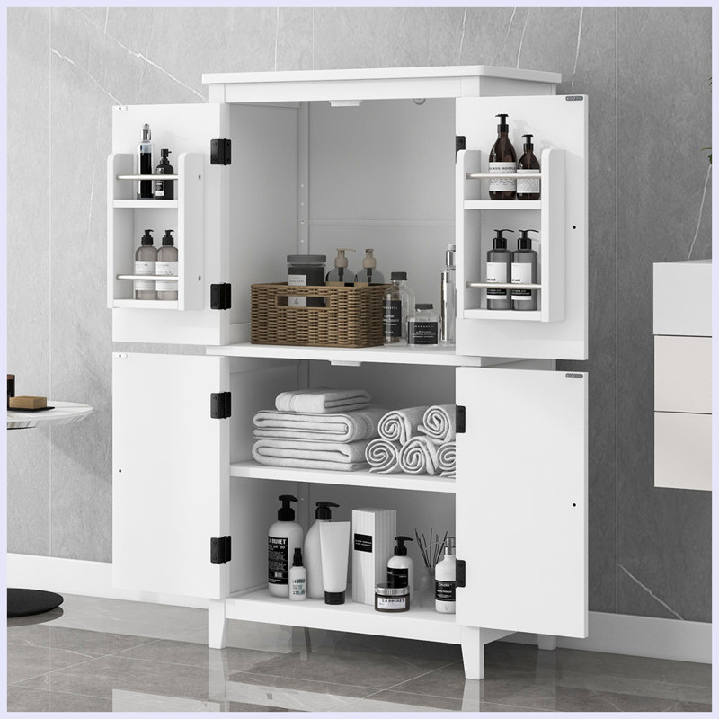 Armoire de rangement élégante pour salle de bain, unité de rangement pour salle de bain, armoire autoportante avec 4 portes