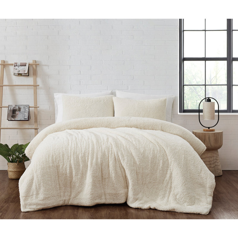 Brooklyn Loom Marshmallow Sherpa Comforter Set, Ivory , King Comforter + 2 King Shams