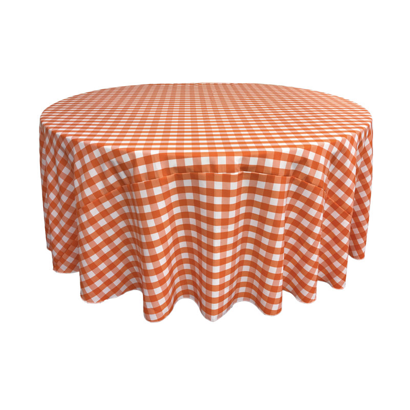 Joice Gingham Round Tablecloth, White and Orange, 120" Round