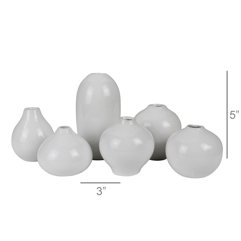 Petits vases en céramique, ensemble / 6 hauteurs de 2,5 à 5 po