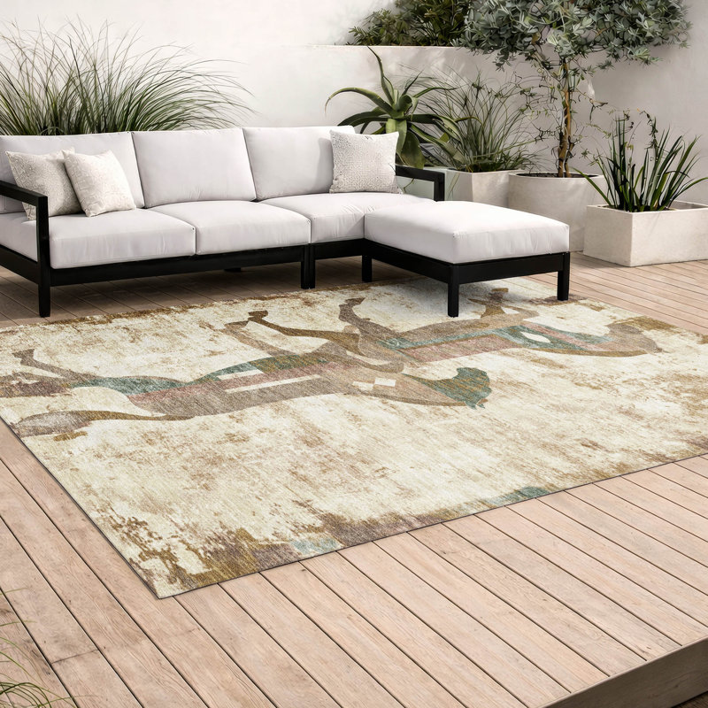Tapis Chantille ACN3109 à motif animal, lavable à la machine, intérieur/extérieur, Crème, 9 pi x 12 pi