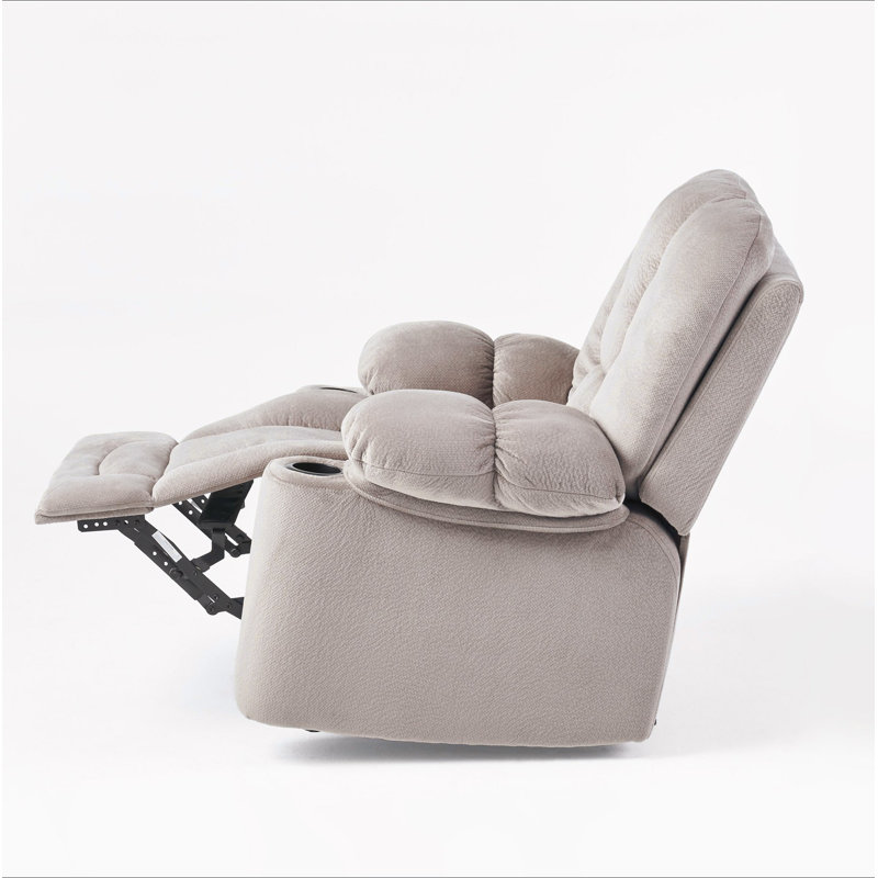 Luxurious Manual Recliner Chair In Coffee, Skin-Friendly Fabric, Dual Cup Holders, Coffee