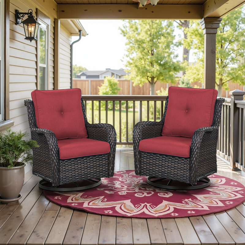 Wicker Rattan Swivel and Gliding Patio Wicker Chairs, Brown, Red