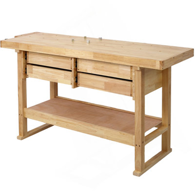 Établi 60 po avec 4 tiroirs en bois pour atelier de garage et maison, avec étau à bois à action rapide, largeur de la mâchoire de 10,5 po en fonte robuste, couleur grise