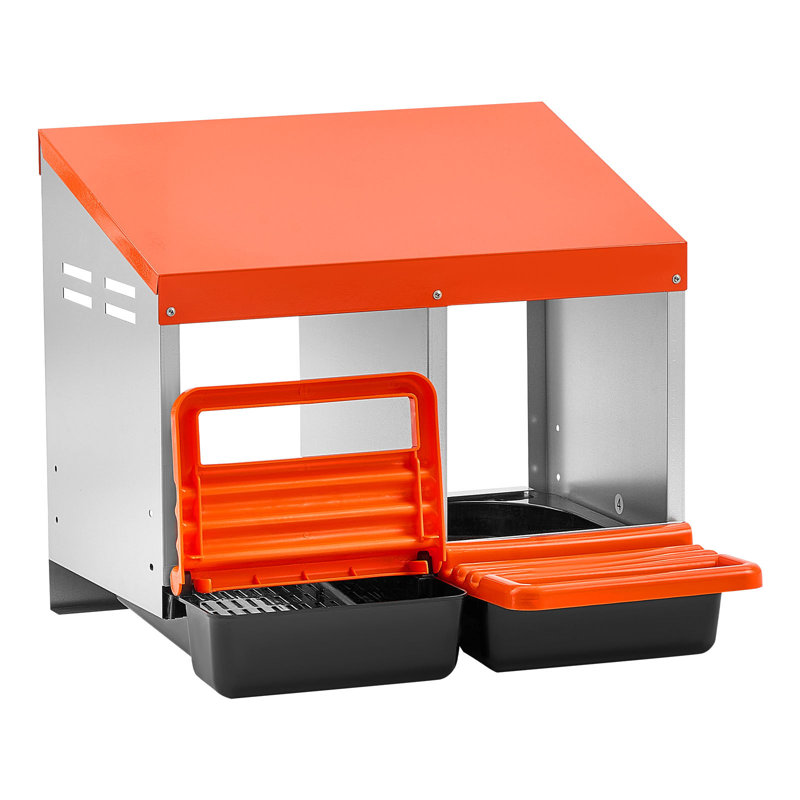 Boîtes de nidification pour poulets, 2 compartiments, collection Easy Egg, fixation murale, facile à assembler, acier galvanisé et plastique haute résistance, boîtes de nidification à roulettes pour poules pondeuses, orange